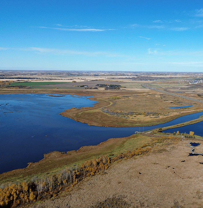 An aerial view of Lois Hole Provincial Park